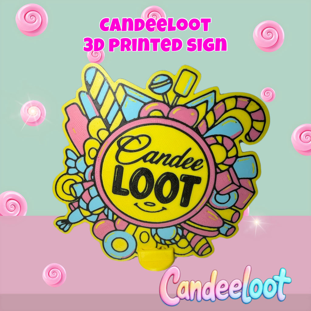 TJ’s 3D printed Candeeloot sign with stand