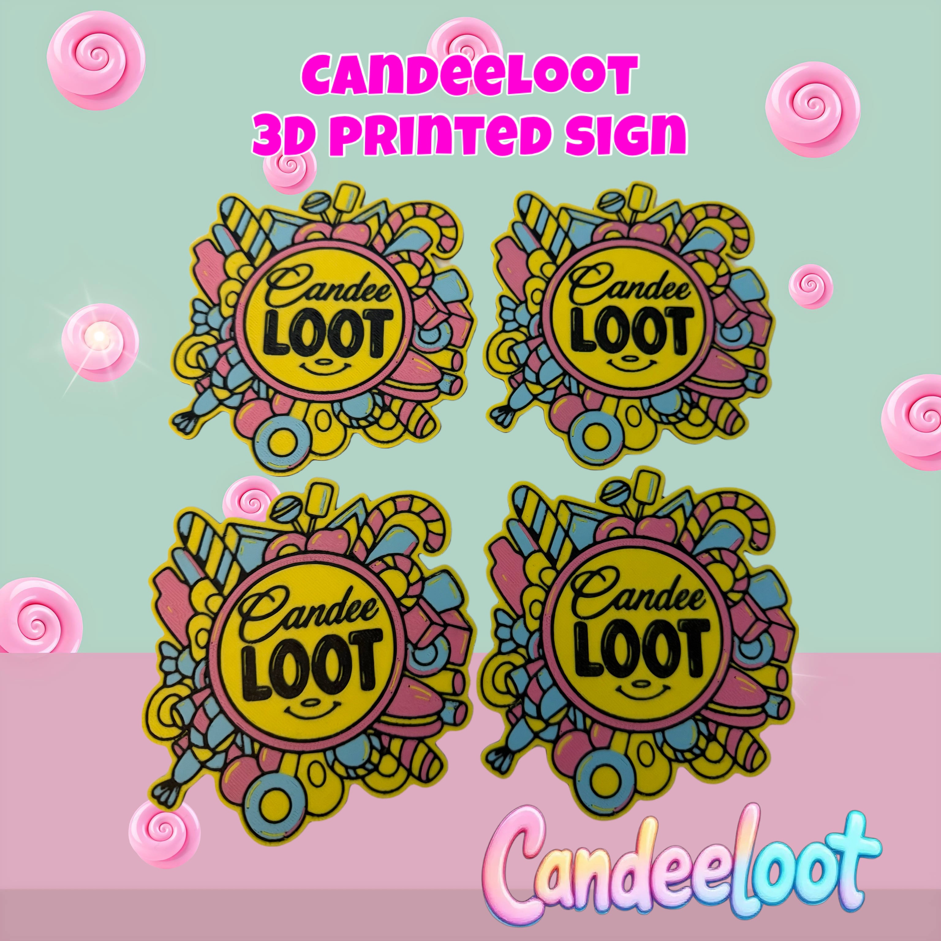 TJ’s 3D printed Candeeloot sign with stand
