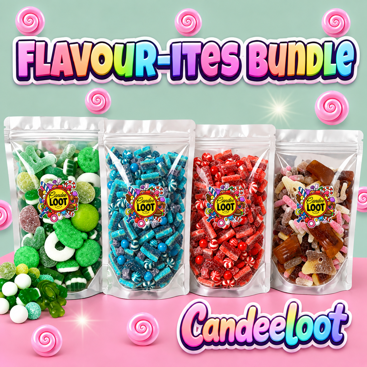 FLAVOUR-ITES MIX- 4x 500g bags -cherry/blue raspberry/strawberry/cola