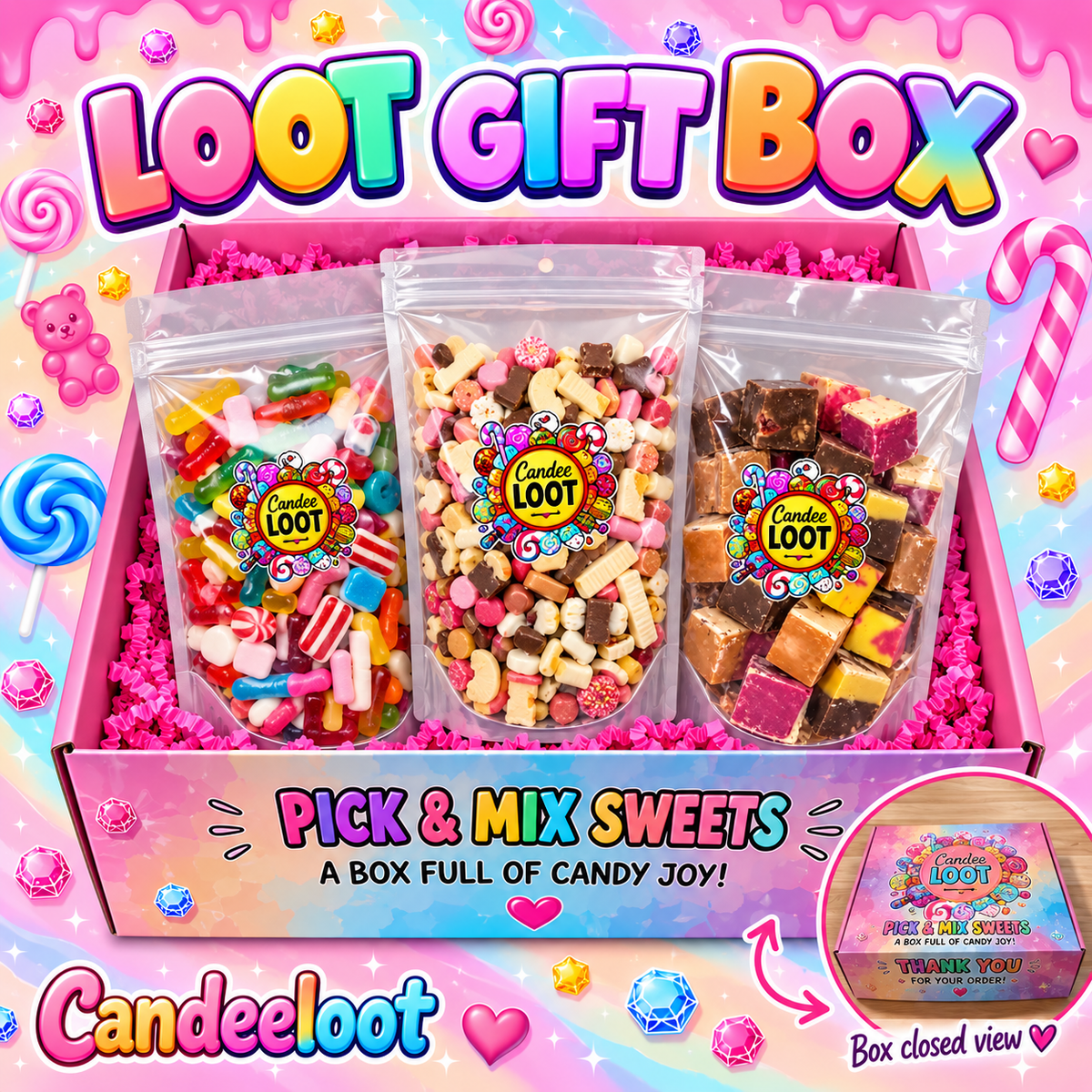 LOOT GIFT BOX BUNDLE- 500G x3 (No Swedish) FREE lollies x10