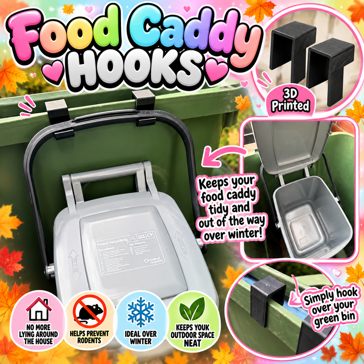2x FOOD CADDY HOOKS-3D printed