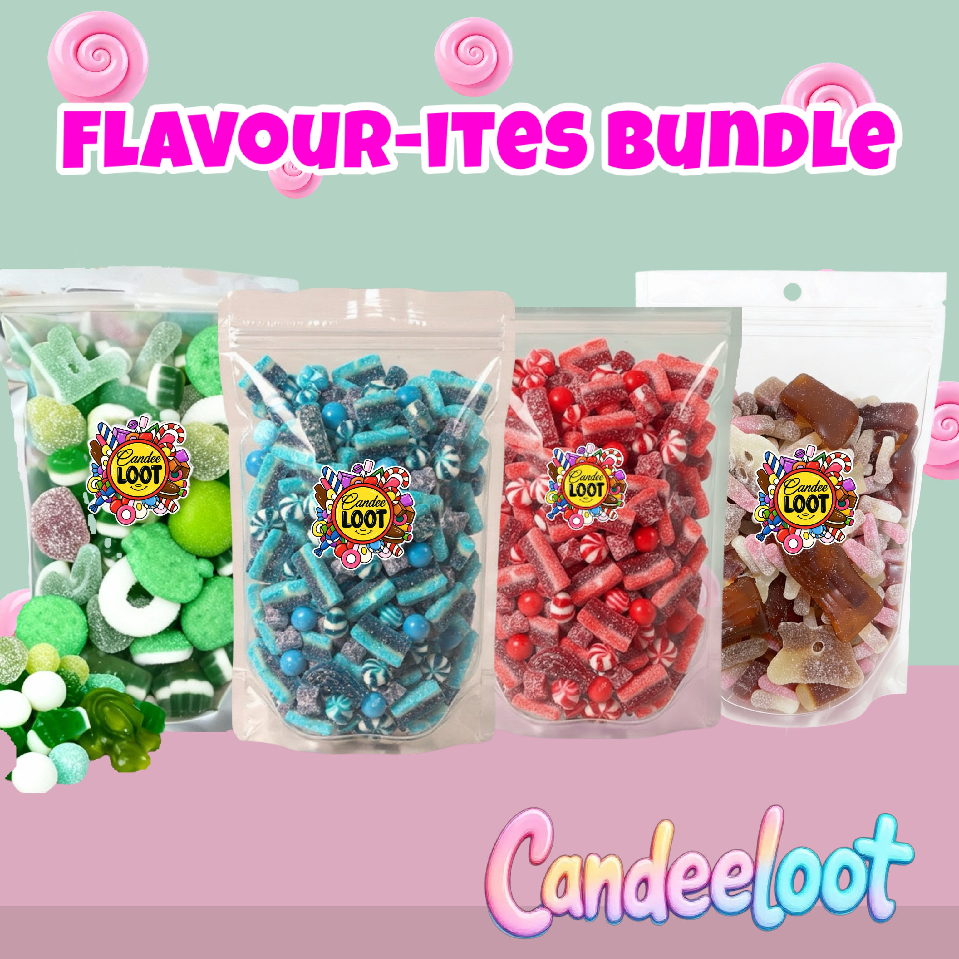 FLAVOUR-ITES MIX- 4x 500g bags -cherry/blue raspberry/strawberry/cola